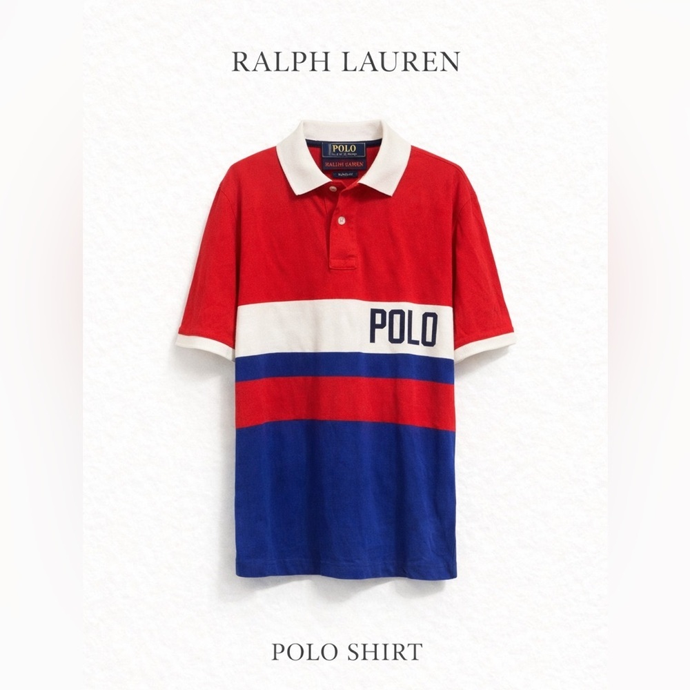 Ralph Lauren Red & Blue Striped Polo Shirt | Short Sleeve
